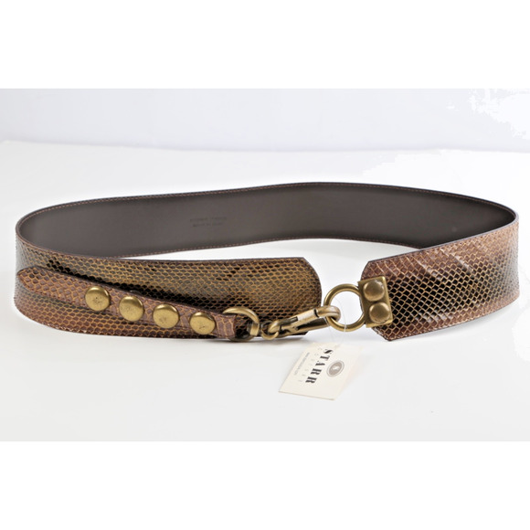 Vintage Snake Print Leather Wide Waist Belt Size L Textured Statement Italy main image 11